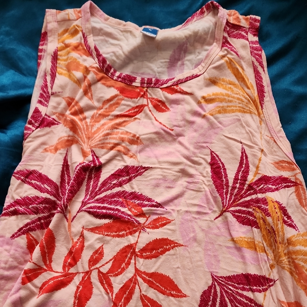 Old Navy Pink and Orange Leaf Print Tank Top